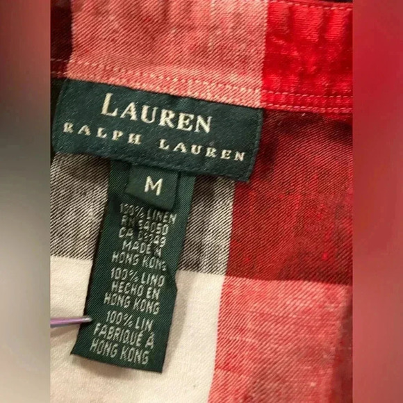 Lauren Ralph Lauren Black Red Plaid 100% Linen Button Down Long Sleeve Size M - Picture 12 of 12